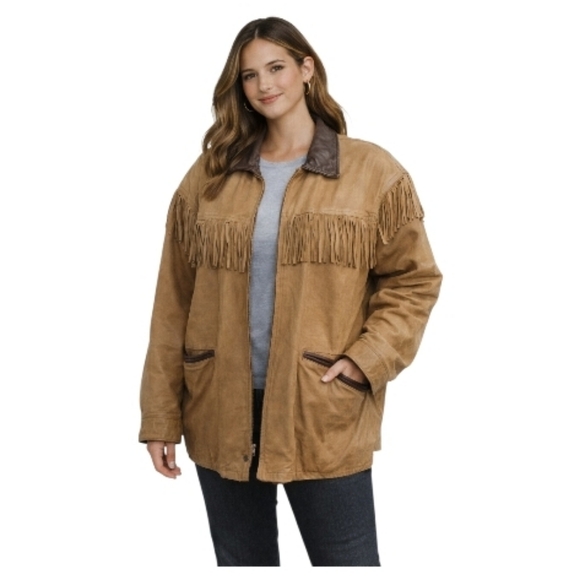 Vintage Jackets & Blazers - Vintage m.julian adventures leather fringe barn jacket coat western xl santa fe